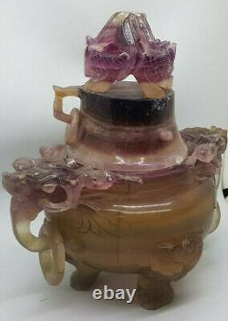 Vase/brûleur D'encens De Cristal D'améthyste Sculpté De Chine Antique