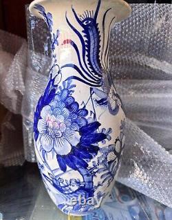 Vase chinois ancien bleu et blanc grand