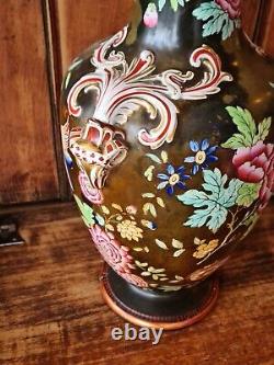 Vase en céramique chinoise du 19e siècle, grand, peinte à la main, tête de bélier, ancienne agrafe.