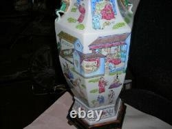 Vente! Belle Paire De Grandes Lampes Chinoises Vintage/antique Famille Rose 34 Tall