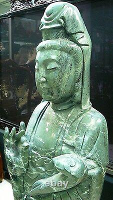 Vente Finale Large Jade Standing Kwanyin / Guanyin (lh12)-rare & Unique