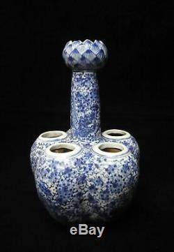 Vieux Grand Bleu Chinois Et Cinq Blancs Tubes En Porcelaine Lotus Vase Kangxi Marques