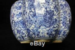 Vieux Grand Bleu Chinois Et Cinq Blancs Tubes En Porcelaine Lotus Vase Kangxi Marques