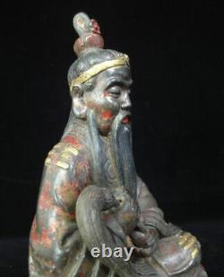 Vieux Grand Chinois Gilt Bronze Lord Lao Zi Taishanglaojun Grand Homme Statue