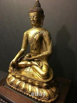 Vieux Grand Chinois Gilt Bronze Médecine Bouddha, 9 1/2 H, 18ème/19ème Siècle