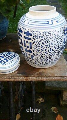 Vieux Pot À Gingembre Bleu Chinois Et Blanc Double Bonheur, Jar Wedding Large