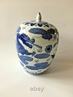 Vieux Pot À Gingembre De Porcelaine Chinoise Grande Lied Dragon Signé