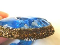 Vinage De Chinois / Antique Blue Glass De Pêche En Voiture Necklace Grand Pendentif
