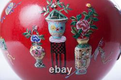 Vintage 20e Décoratif Original Grand Vase De Porcelaine Rouge Chine Qianlong Marqué
