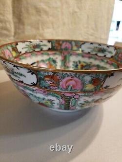 Vintage Antique Chinese Famille Rose Médaillon Canton Porcelaine Bol Grand 10