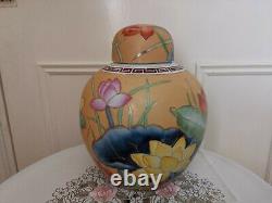 Vintage Beau Pot De Gingembre Chinois De Grande Taille En Jaune Foncé Et Multicolore