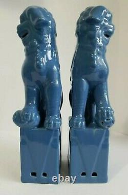 Vintage Foo Dogs Figurine Set 13 Bleu Ceramic Chinese Guardian Lion Pair Large