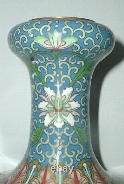 Vintage Grand Dragon Chinois Nuages Lotus Cloisonne Vase C1920