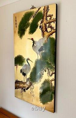 Vintage Grand Mobilier Chinois Oriental Art Images Murales Plaques 24 X 42 Ins