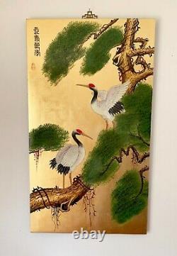Vintage Grand Mobilier Chinois Oriental Art Images Murales Plaques 24 X 42 Ins