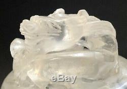 Vintage Grand Rock Chinois Cristal Sculpté Navire
