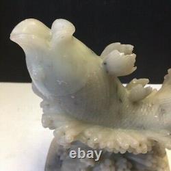 Vintage Grande Main Chinoise Sculptée Soapstone Koi Carp Figure Ornement