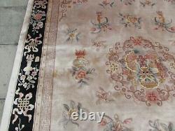 Vintage Hand Made Art Déco Chinese Carpet Beige Wool Large Rug Carpet 345x260cm