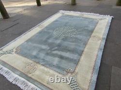 Vintage Hand Made Art Déco Chinese Carpet Blue Wool Large Rug Carpet 275x179cm