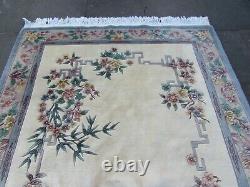 Vintage Hand Made Art Déco Chinese Carpet White Wool Large Rug Carpet 275x185cm