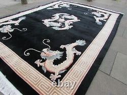 Vintage Hand Made Art Déco Chinese Oriental Black Wool Grand Tapis 367x273cm