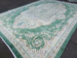 Vintage Hand Made Art Déco Chinese Oriental Green Wool Grand Tapis 338x248cm