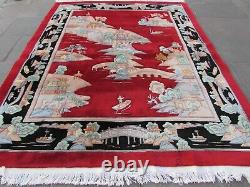 Vintage Hand Made Art Déco Chinese Oriental Red Wool Grand Tapis 320x250cm
