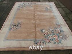Vintage Hand Made Art Déco Chinese Pink Beige Wool Grand Tapis 305x245cm
