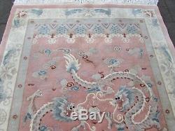 Vintage Hand Made Art Déco Chinois Tapis Rose Laine Grand Tapis Tapis 245x170cm