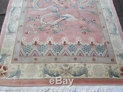 Vintage Hand Made Art Déco Chinois Tapis Rose Laine Grand Tapis Tapis 245x170cm
