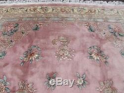 Vintage Hand Made Art Déco Chinois Tapis Rose Laine Grand Tapis Tapis 377x272cm