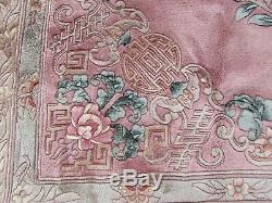 Vintage Hand Made Art Déco Chinois Tapis Rose Laine Grand Tapis Tapis 377x272cm