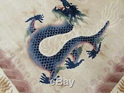Vintage Hand Made Art Déco Oriental Chinois Beige Laine Grande 367x269cm Tapis