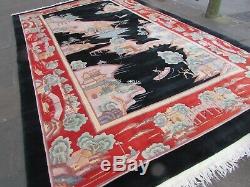 Vintage Hand Made Art Déco Oriental Chinois Noir Laine Grand 488x305cm Tapis