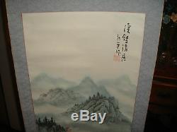 Vintage Japonais Ou Chinois Scroll-painted Montagne Scène-signed & Marqué-large