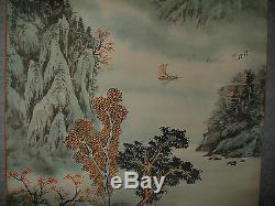 Vintage Japonais Ou Chinois Scroll-painted Montagne Scène-signed & Marqué-large