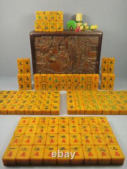 Vintage Mahjong Amber Catalin Crackled Apple Juice Mahjongg 156 Grandes Tuiles Nmjl