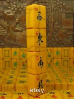 Vintage Mahjong Amber Catalin Crackled Apple Juice Mahjongg 156 Grandes Tuiles Nmjl