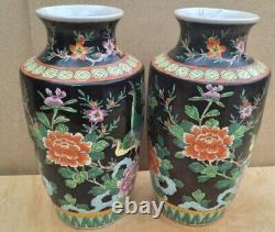 Vintage Old Antique Style Oriental Japonais Grand Lourd Chine Vases Paire 2