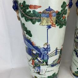 Vintage Paire Grande Famille Verte Vases Chinois Roulement 6 Caractères Kangxi Mark