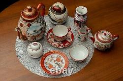 Vintage Une Sélection D'ornements Chinois Anciens Porcelaine Grand Ensemble De Thé